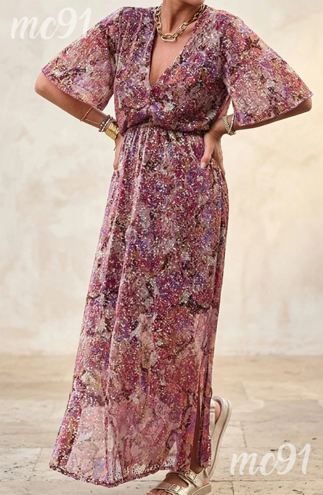 Vestido largo con lentejuelas para verano ceremonia boda Gualap – photo 2